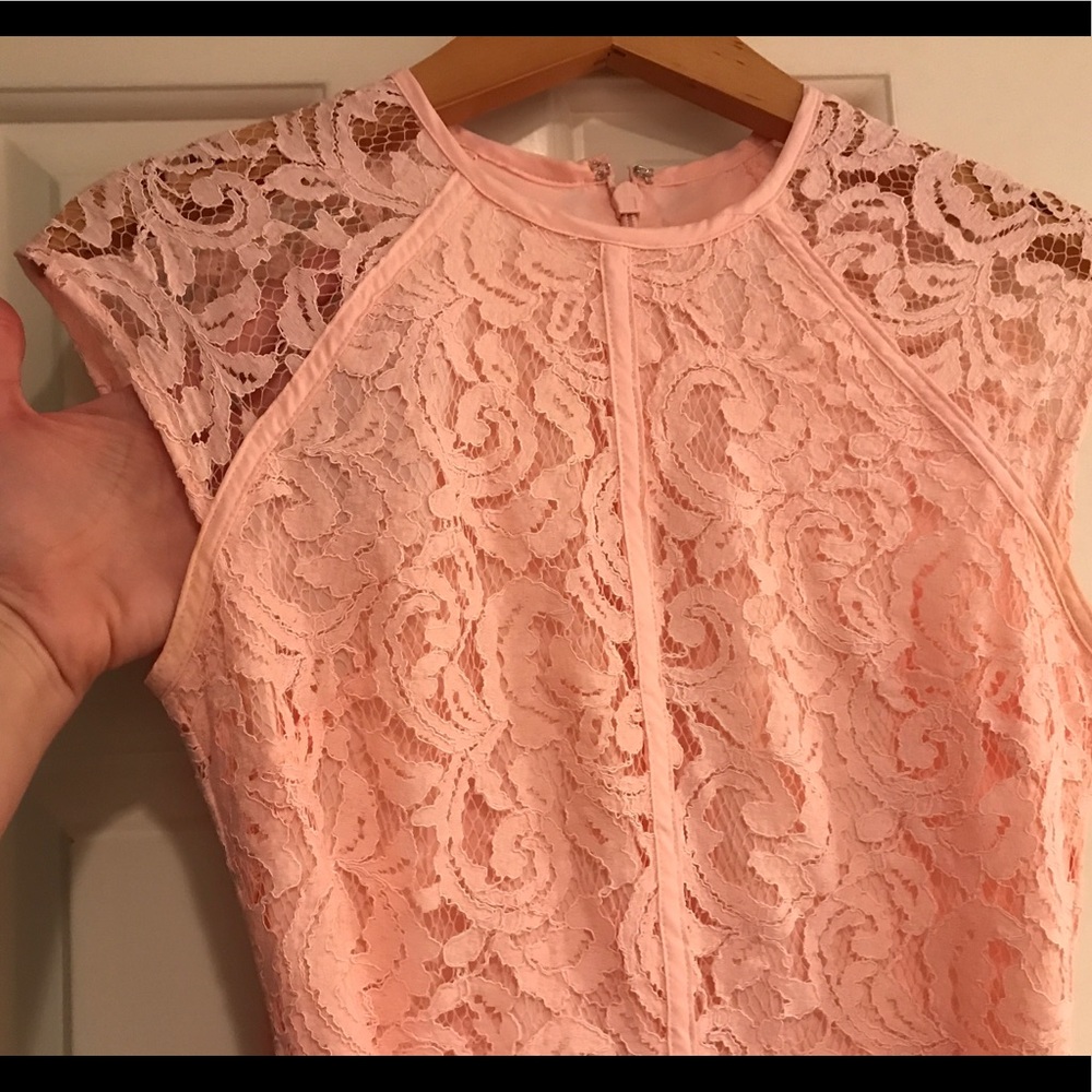Cap sleeve pink lace fit and flare midi dress - Picture 4 of 6